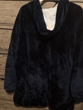Huggie/Snuggie Plush Hooded Coatigan - Navy Blue